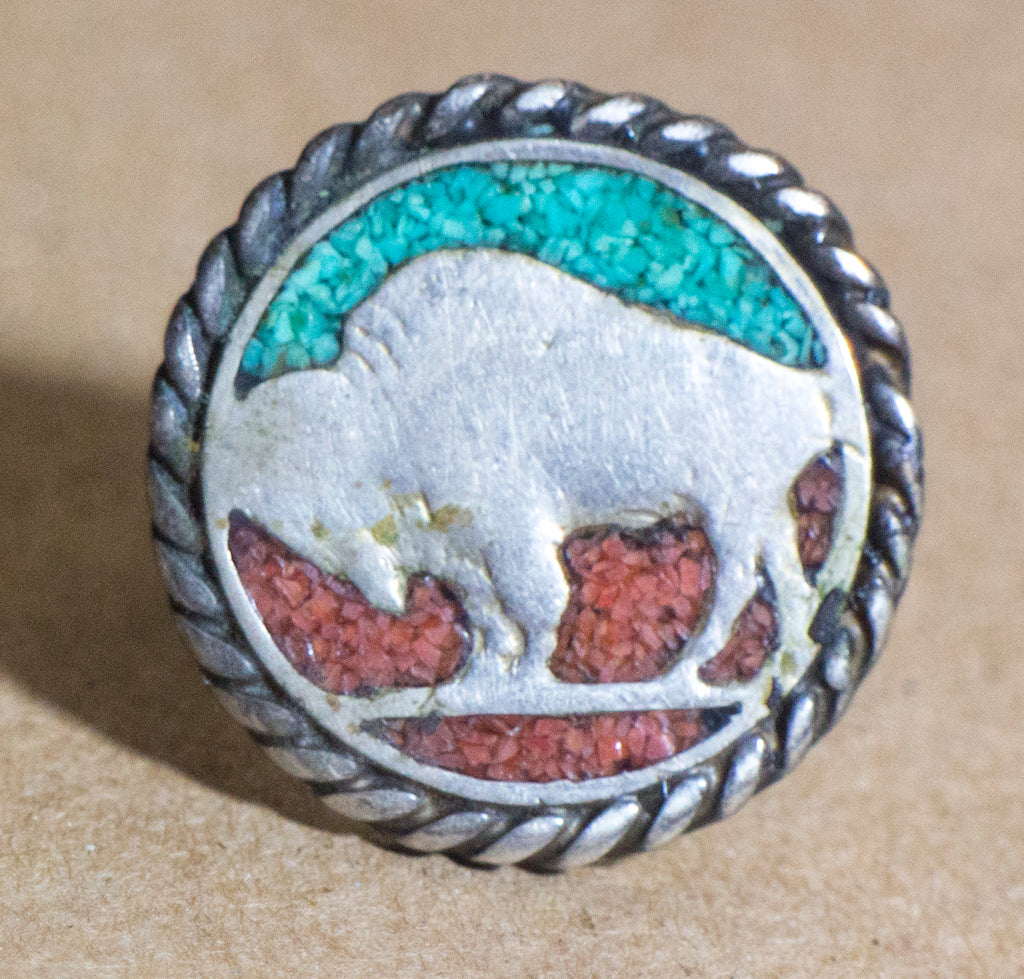 vintage turquoise inlaid buffalo ring