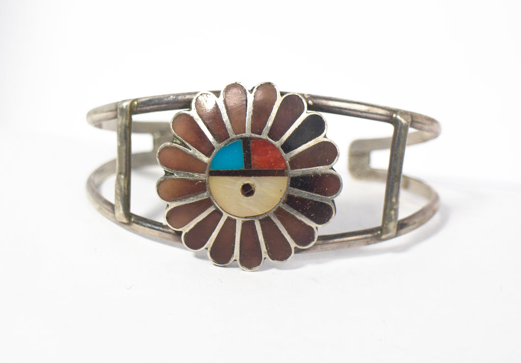vintage turquoise onyx mother of pearl sterling silver cuff bracelet