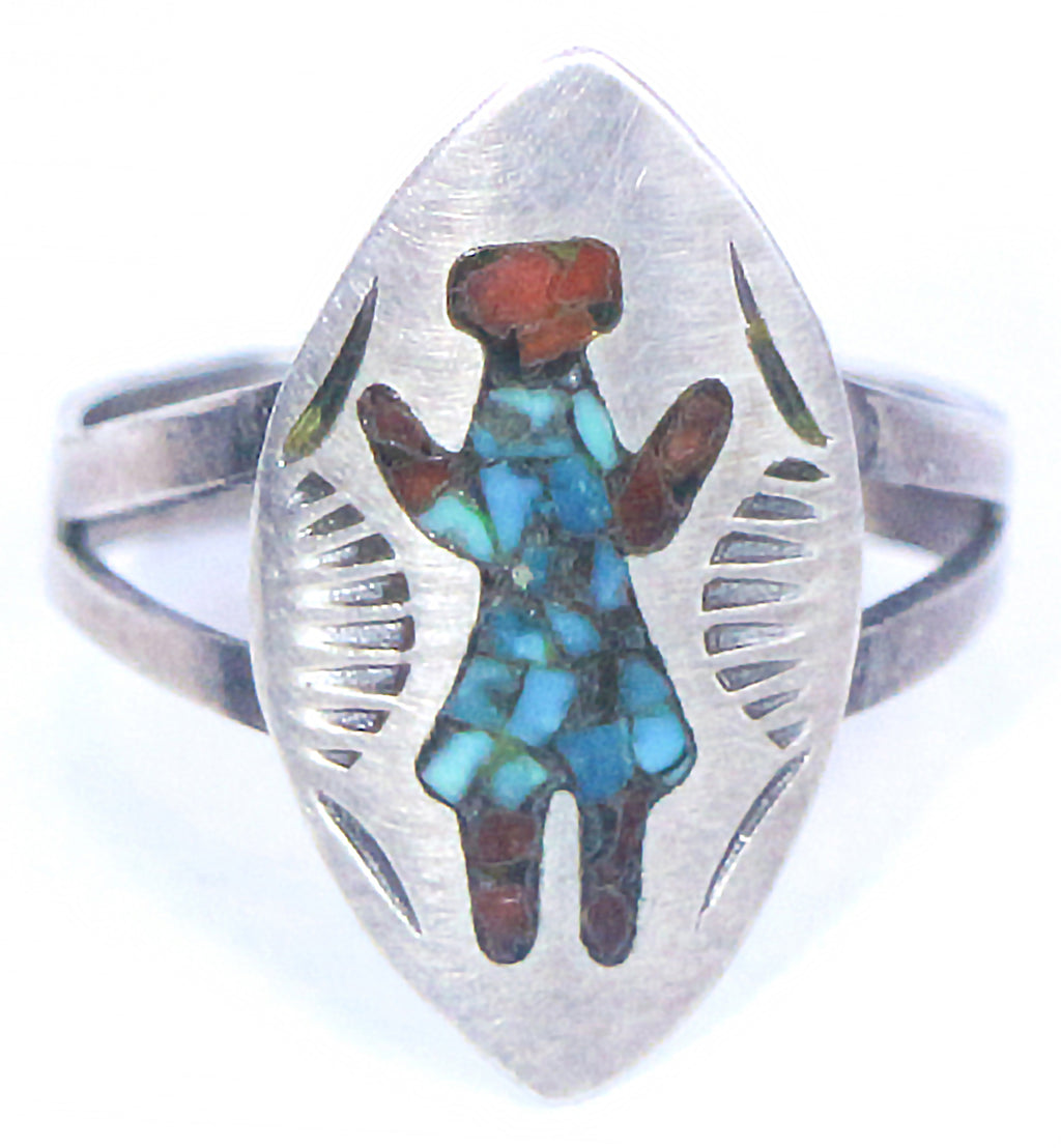 vintage turquoise surface inlaid ring