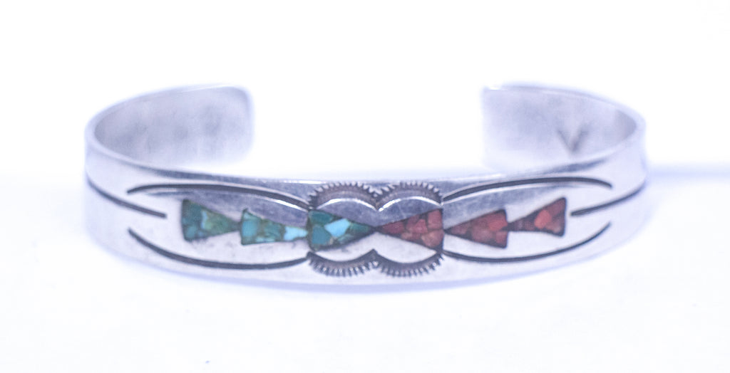 vintage turquoise inlay cuff bracelet signed