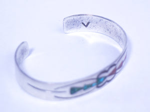 vintage turquoise inlay cuff bracelet signed