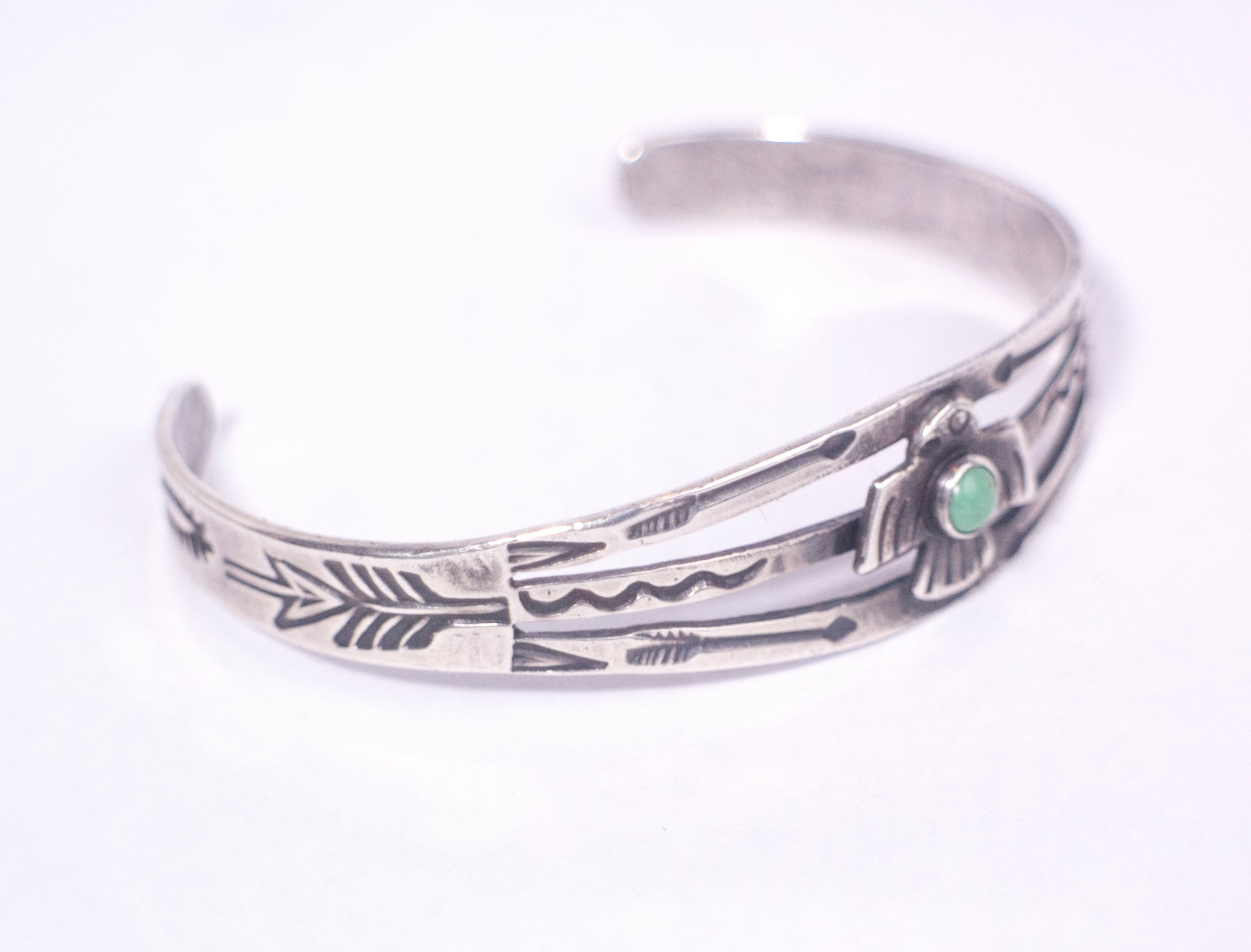 vintage turquoise arrow bird sterling silver cuff bracelet