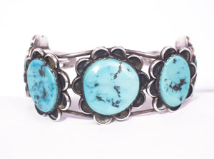 vintage turquoise stone sterling silver cuff bracelet
