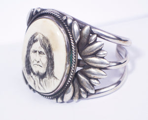 vintage native american wood sterling silver cuff bracelet